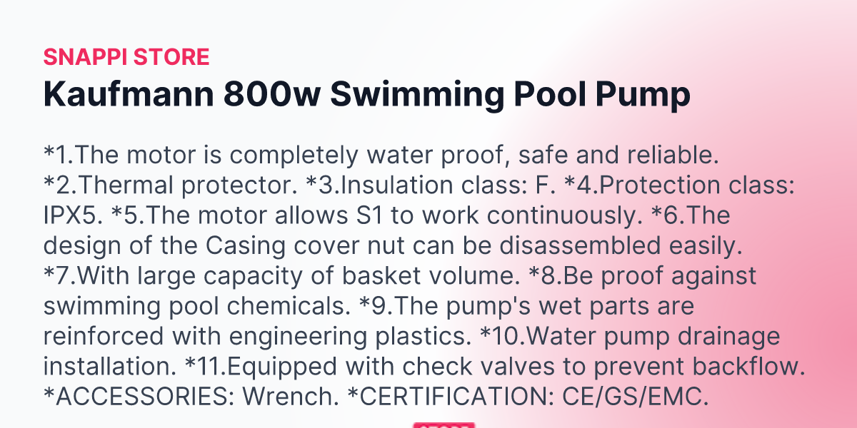 Kaufmann 800w Swimming Pool Pump | Snappi Store